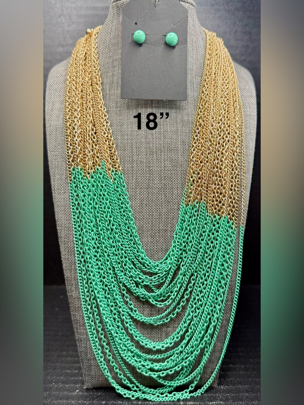 Gold and Mint Multi-Strand Chain Necklace - 18"